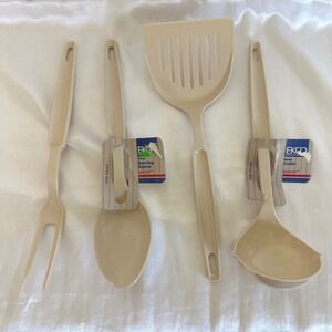 EKCO Kitchen Utensil Set Almond New 4pc Nylon 1986 USA Nostalgia MCM Spectrum